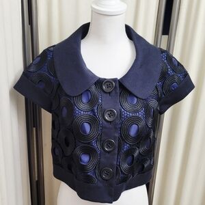 Cynthia Steffe Blue & Black Textured Cropped Jacket | Size 6